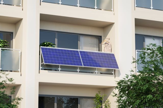 Solar panels on an apartment balcony.