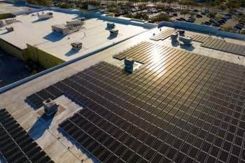 Solar panels on top of a building.