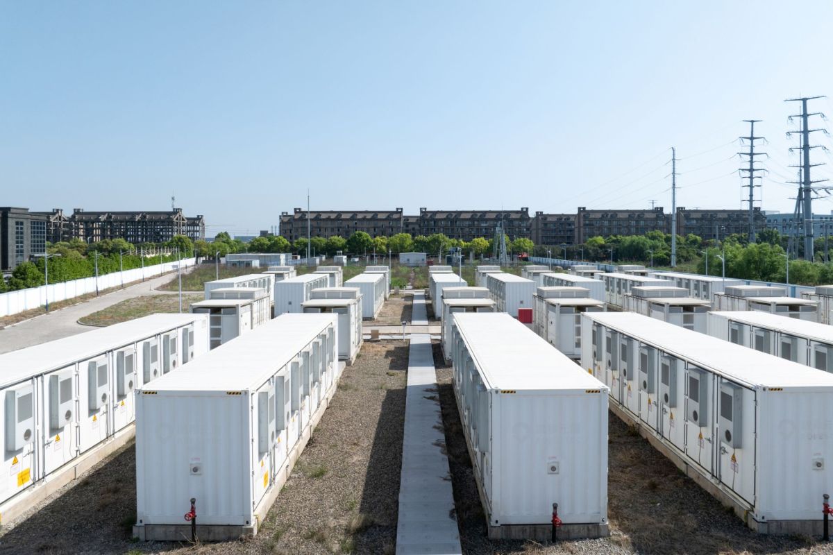 Battery storage units at a substation.