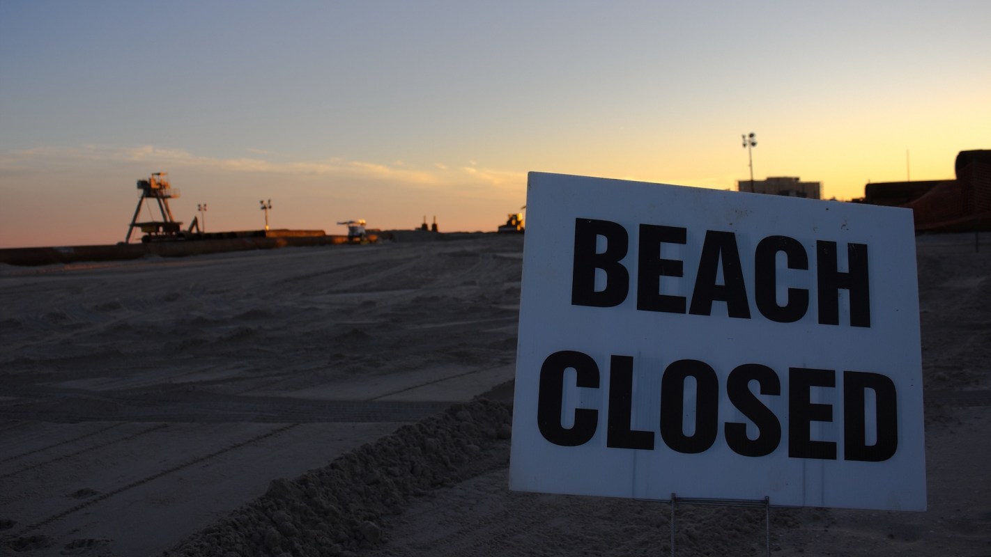 A "beach closed" sign.