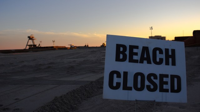 A "beach closed" sign.