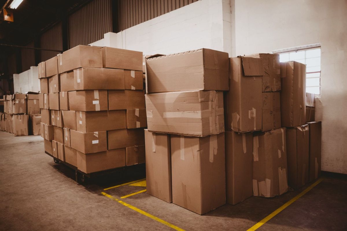 Boxes in a warehouse.