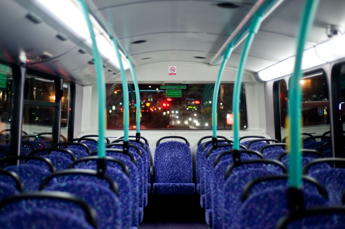 Empty seats on a bus.