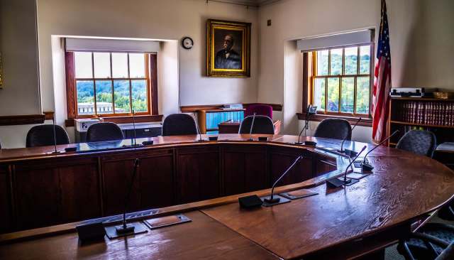 A committee meeting room.