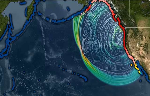 A map showing ocean currents and geographical features in the North Pacific region.