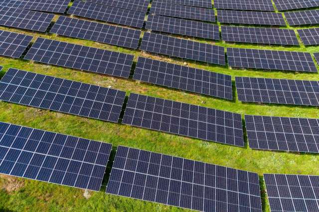 Solar panels covering a field.