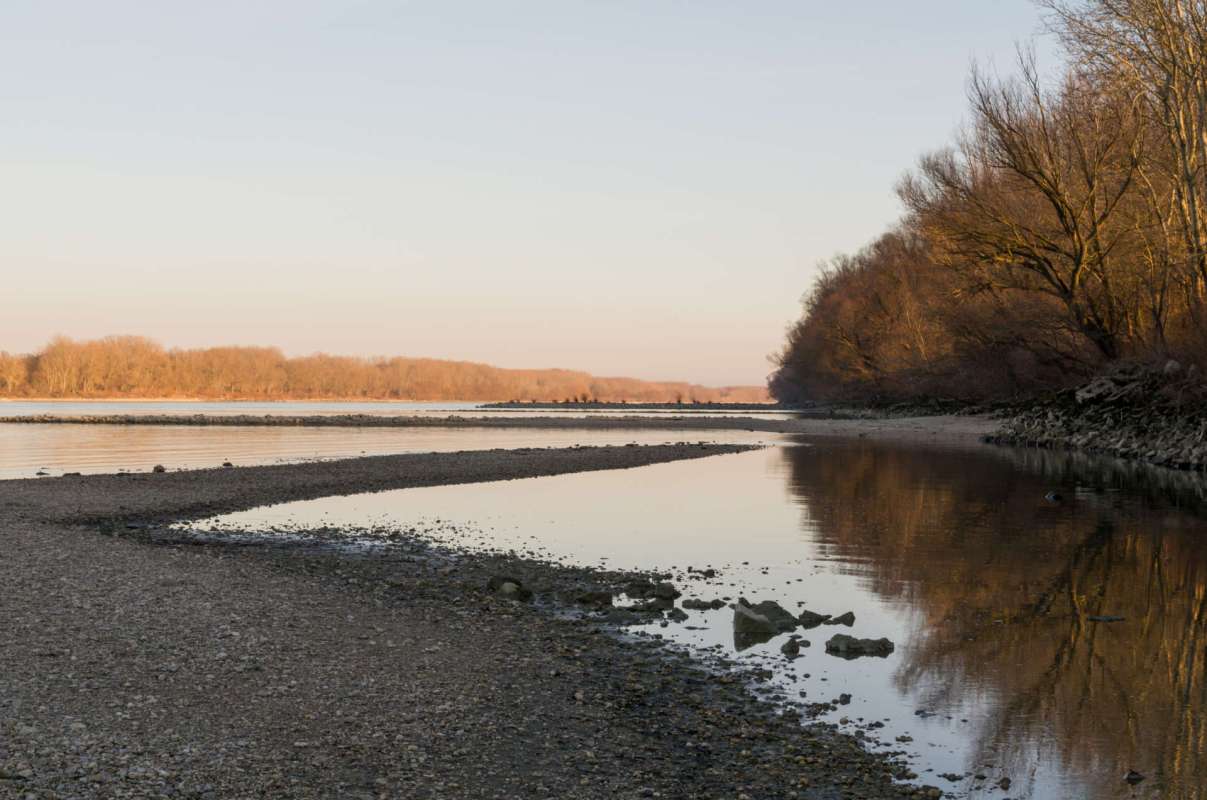 A river with low water levels.