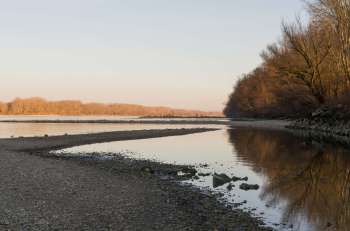 A river with low water levels.