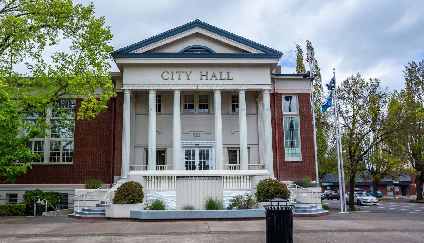 A city hall building.