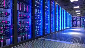 Server racks in a data center.