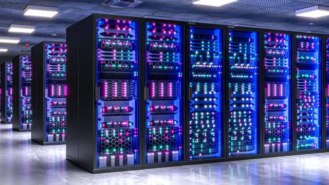 Server racks in a data center.