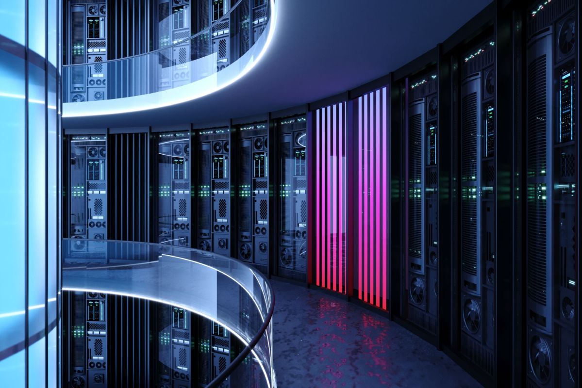 The inside of a data center.