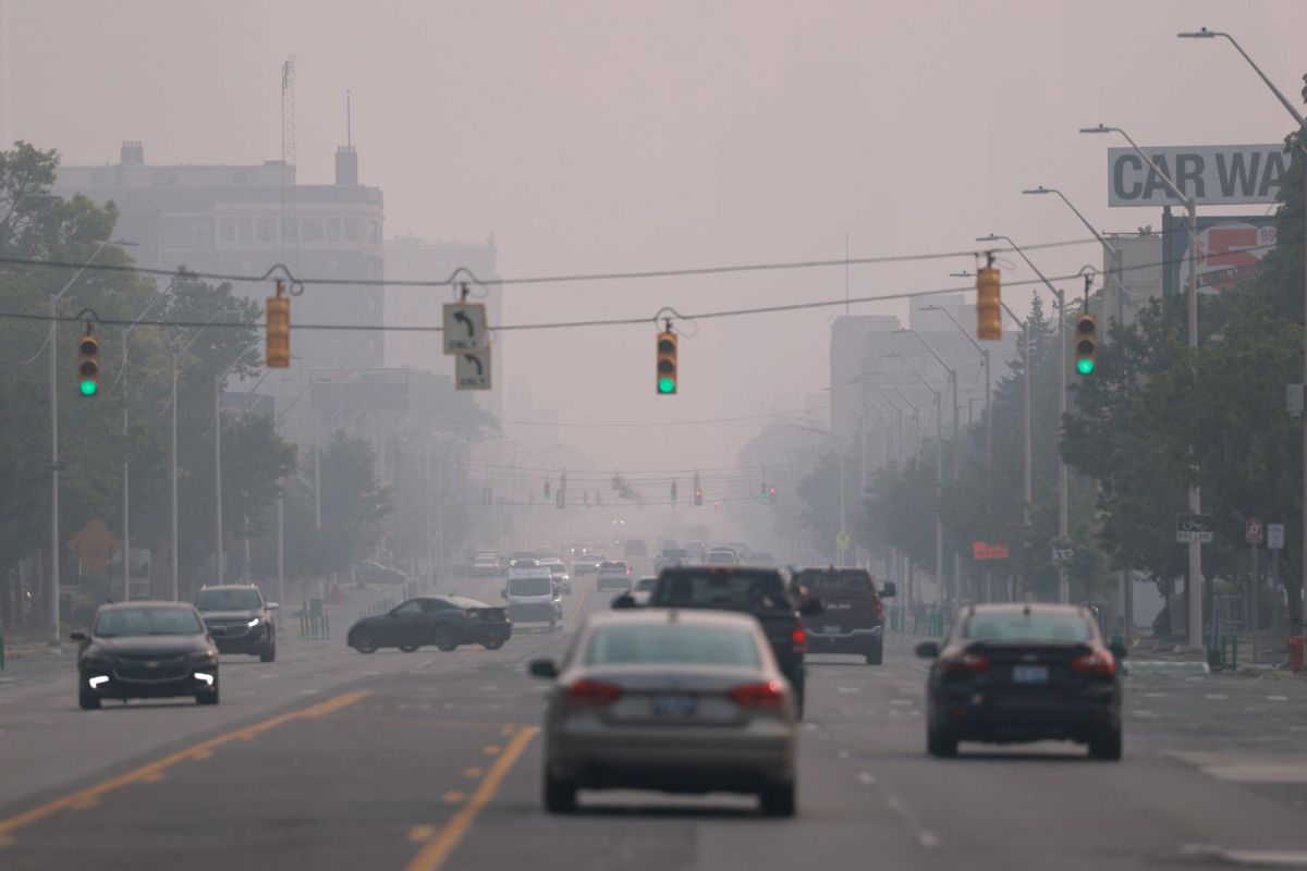 Canadian wildfire smoke as seen on the streets of Detroit.