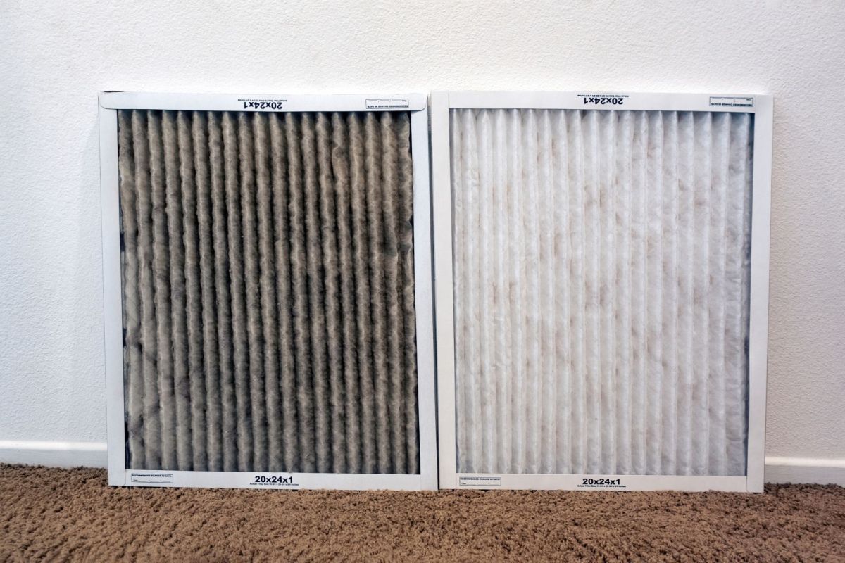 A dirty air filter and a clean one.