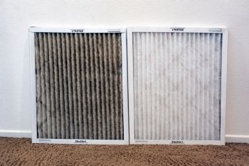 A dirty air filter and a clean one.