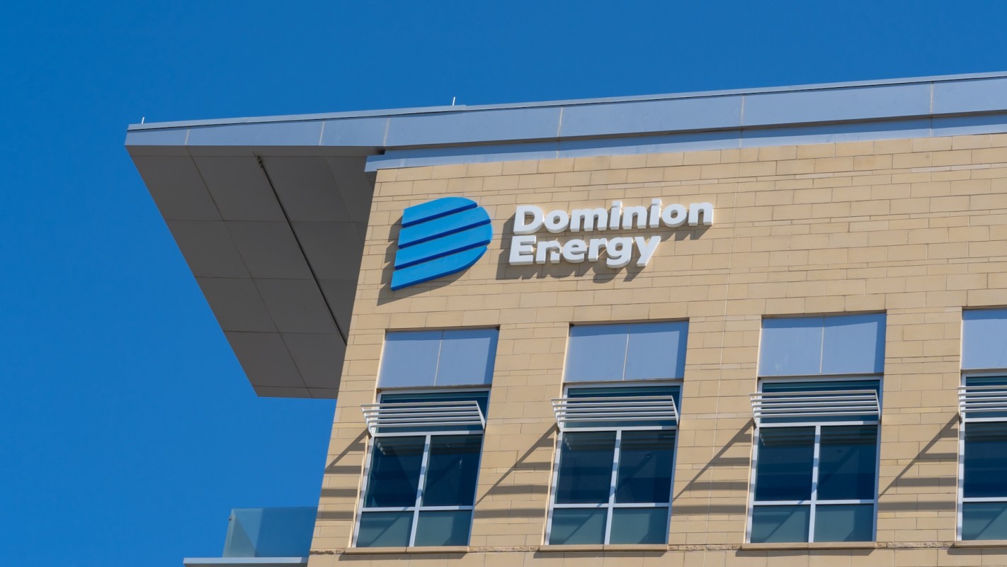 The facade of a building featuring the sign for Dominion Energy.