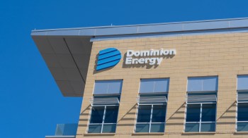 The facade of a building featuring the sign for Dominion Energy.