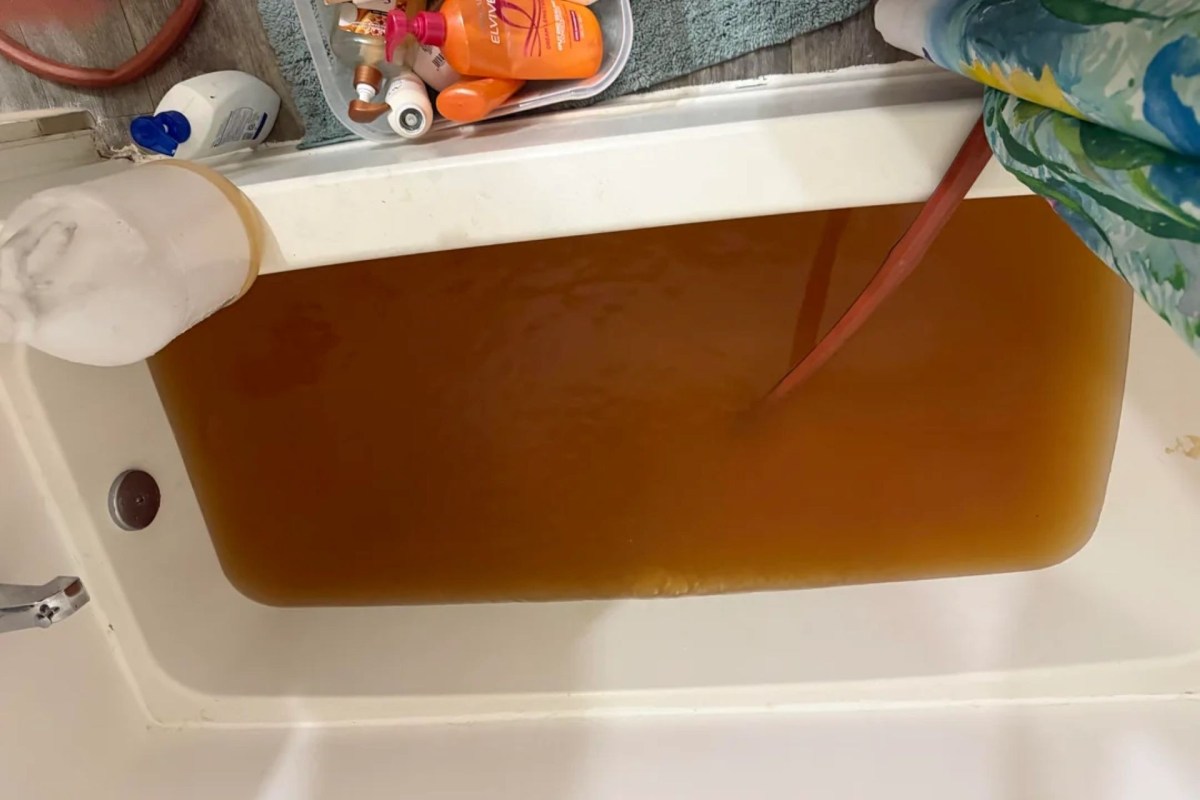 Dirty water in a bathtub.