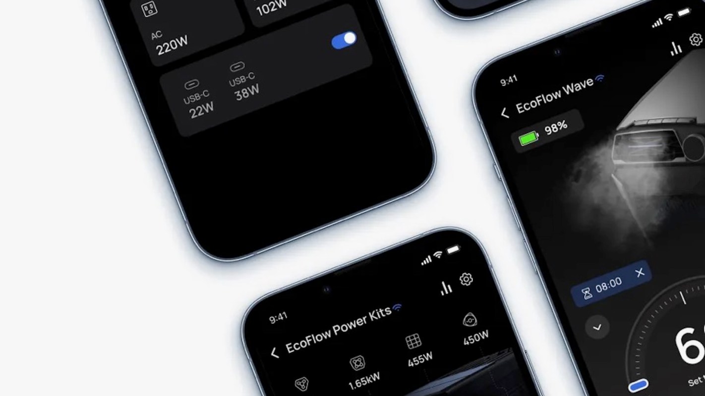 Phones showing the EcoFlow app.