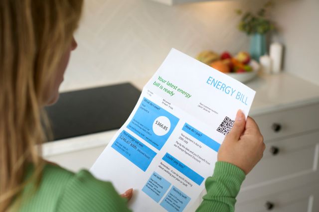 A woman looking at an energy bill.