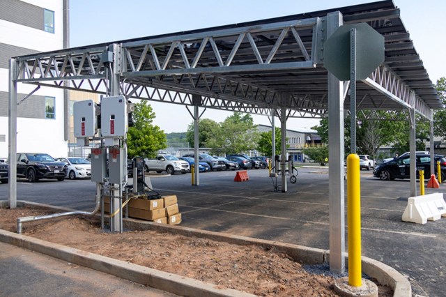 Solar canopy at The Michael J. Petrides School parking lot.