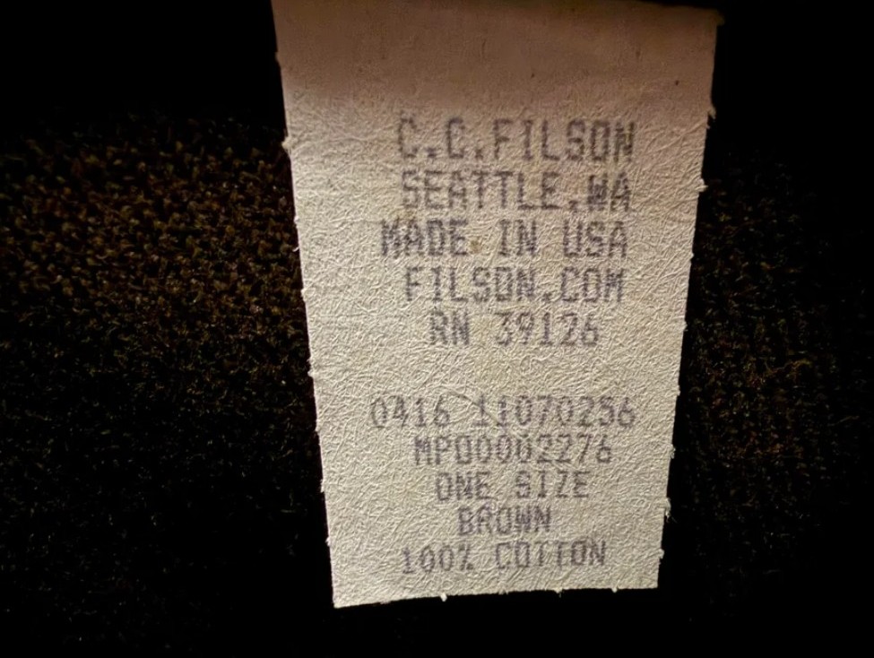 A Filson Original Briefcase tag.