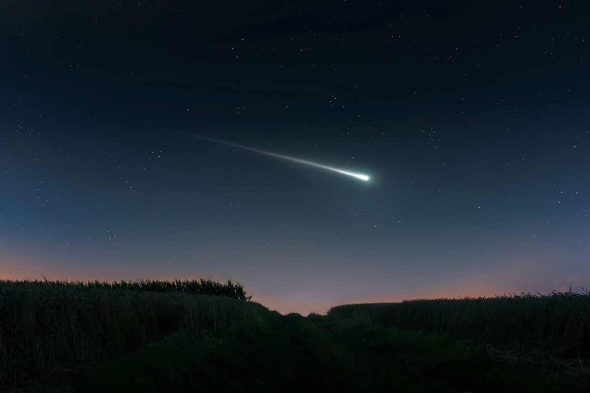 A fireball streaking through the sky.