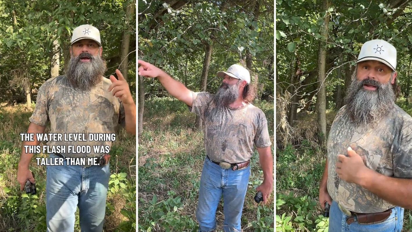 A man talking about a flash flood.