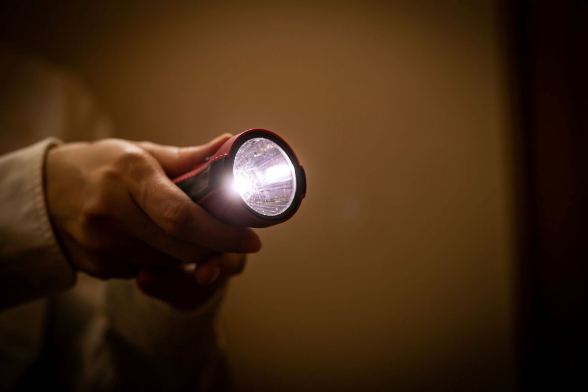 A person holding a flashlight.