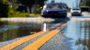 A flooded street.