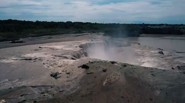 Water rushing over a cliff.