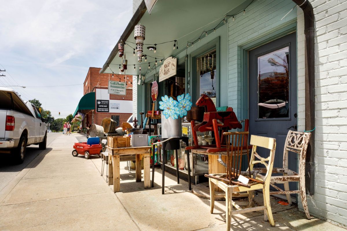 Furniture outside a thrift store.