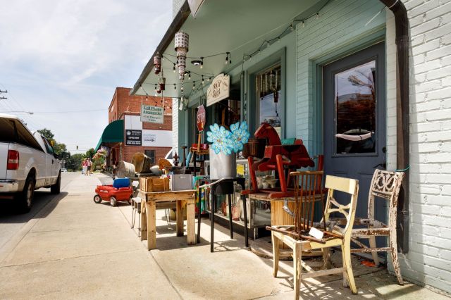 Furniture outside a thrift store.