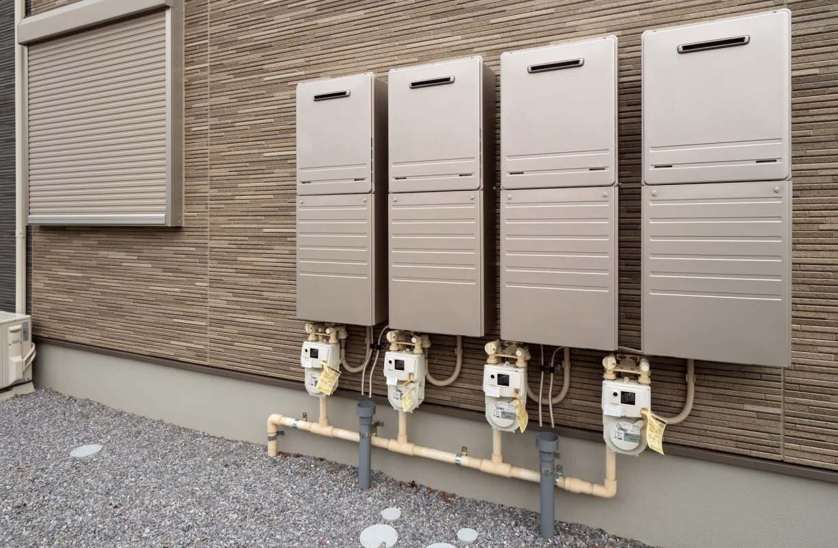 A row of gas meters.
