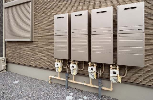 A row of gas meters.