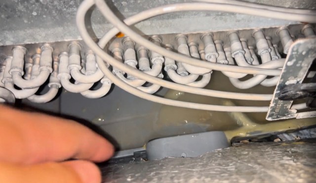 The inside of a heat pump.