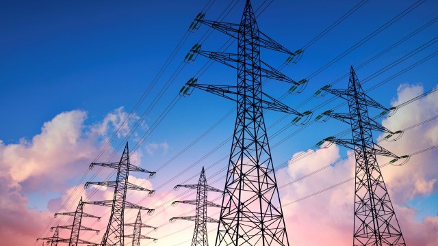 High-voltage transmission lines.