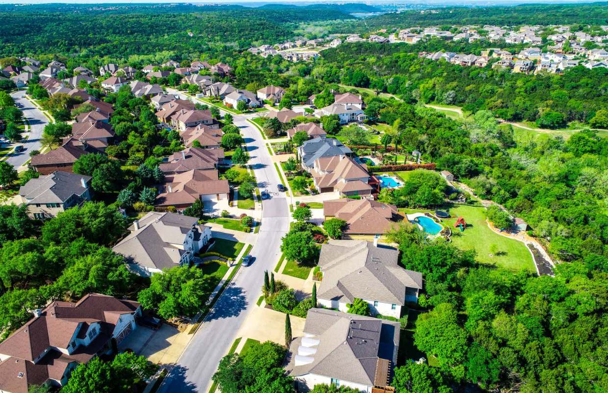 Aerial view of a Texas neighborhood.