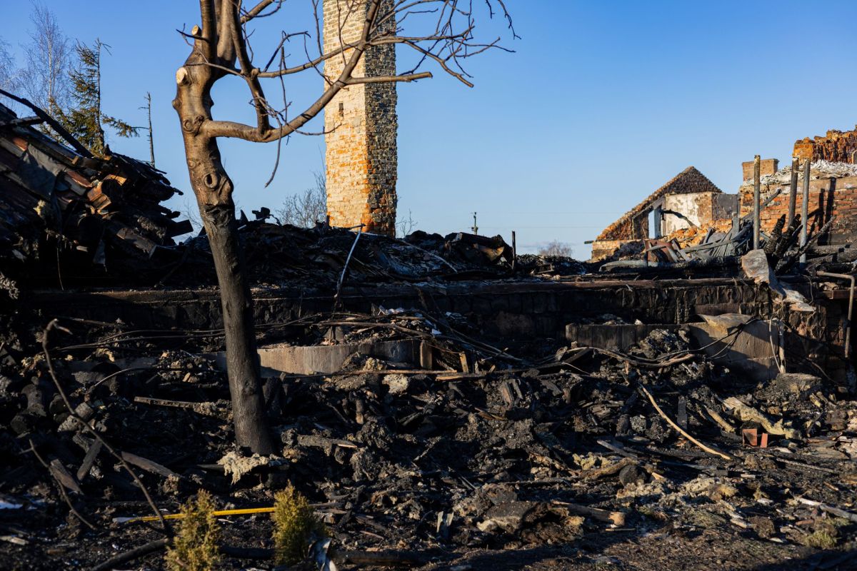 Charred remains of a home after a wildfire.