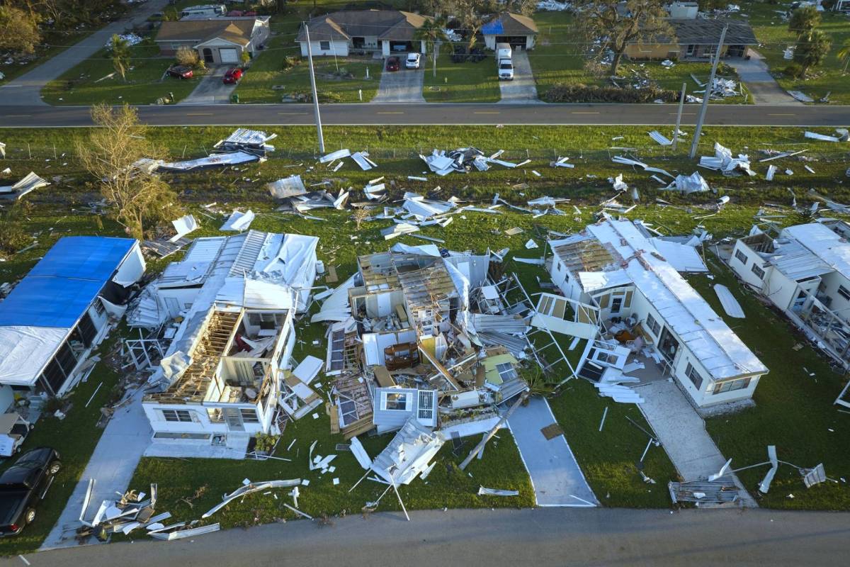 Homes destroyed by a hurricane.