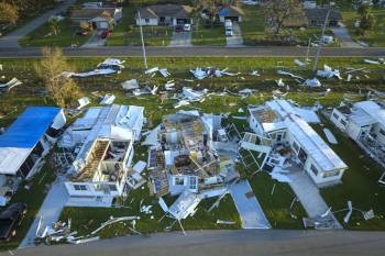 Homes destroyed by a hurricane.
