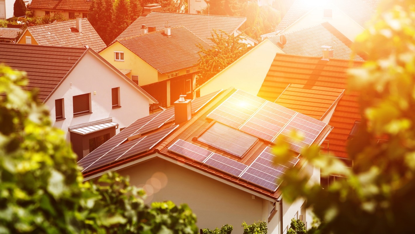 A house with solar panels.