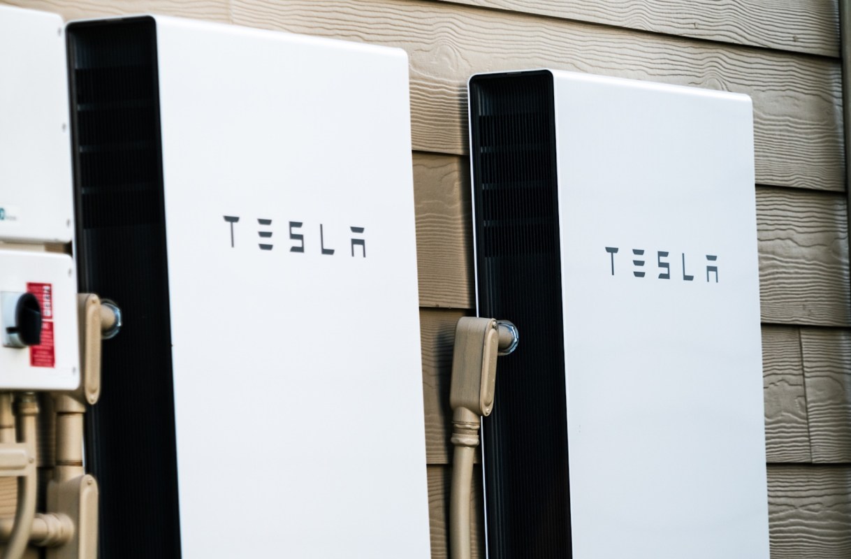 Two Tesla Powerwall battery storage systems.