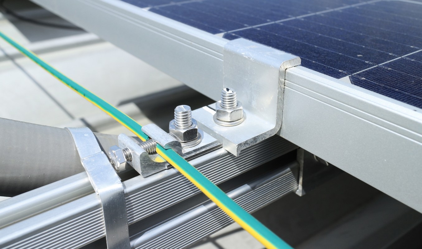 Metal framework for a solar panel installation.