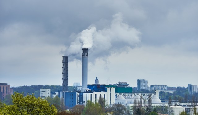 Smokestacks at an energy facility.