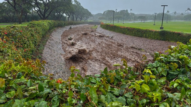 A flooded drainage area.