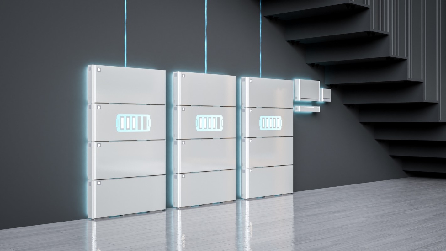 A row of white battery storage units.