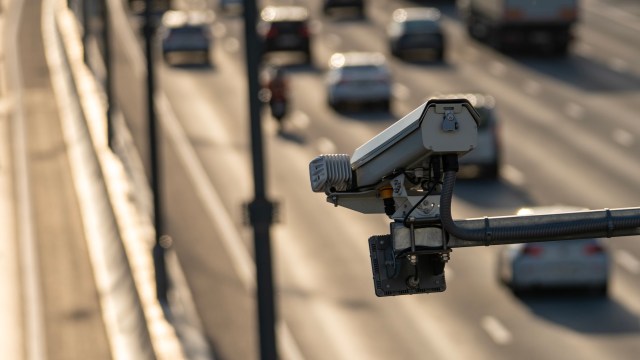 A traffic camera monitoring a highway.