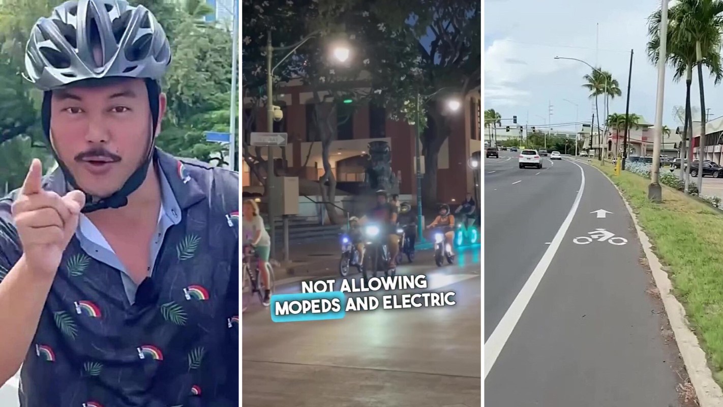 A cyclist discussing bike lanes in Honolulu.