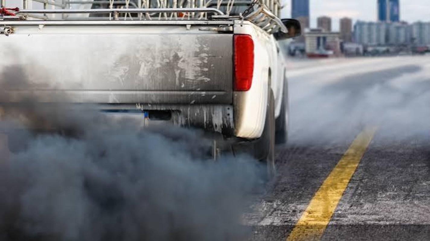 Exhaust from a pickup truck.
